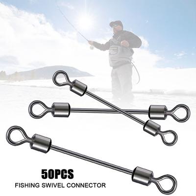 50pcs Stainless Steel Fishing Swivel Connector Solid Ring Double Rolling Durable Heavy Duty Ball