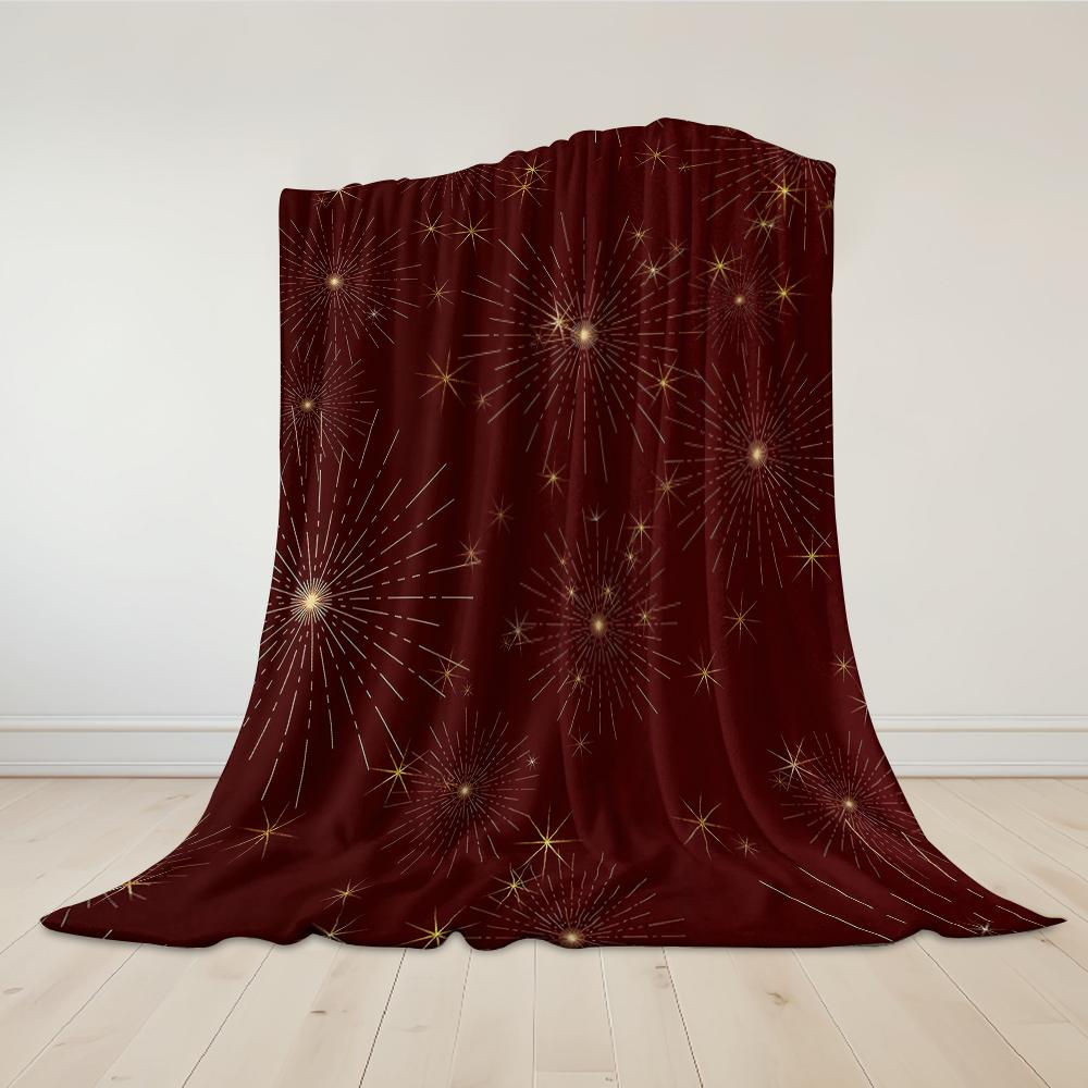 Burgundy Firework Sparkle Flannel Blanket Warm Soft Halloween Christmas Couch Warm Cozy Decorative Decor Gift for All Season