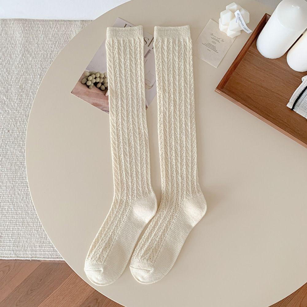 New Knitted Hollow Calf Socks Breathable Warmth Stacked Long Tube Socks Casual Harajuku Street Mid Tube Socks Women Girls