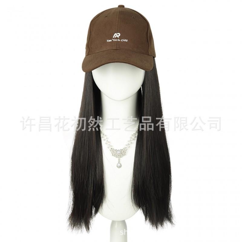 Womens Baseball Cap With Wig Fashion Simple Embroidered Winter Sun Hat