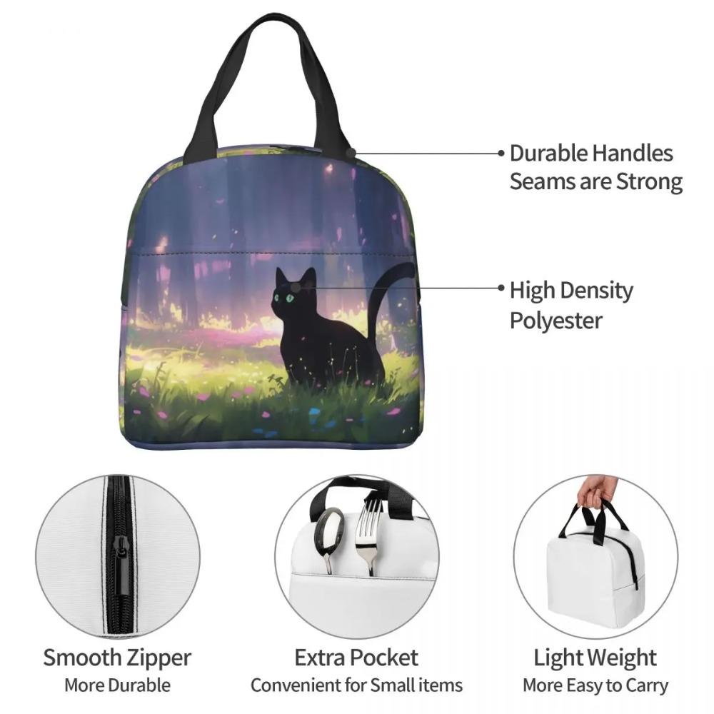 A Black Cat Walking Anime Insulated Lunch Bag for Women Children Leakproof Food Boxes Thermal Lunch Box Tote