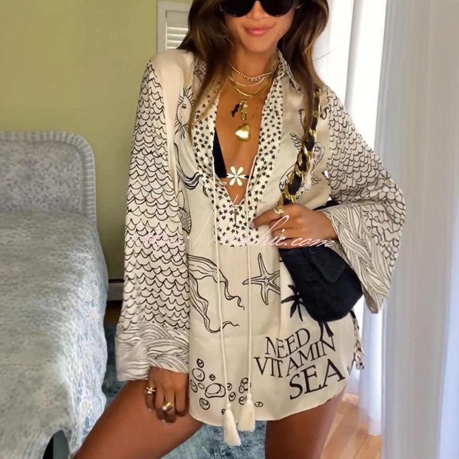 2025 Spring European Women's Casual Two-Piece Set: Loose Printed Shirt & Shorts