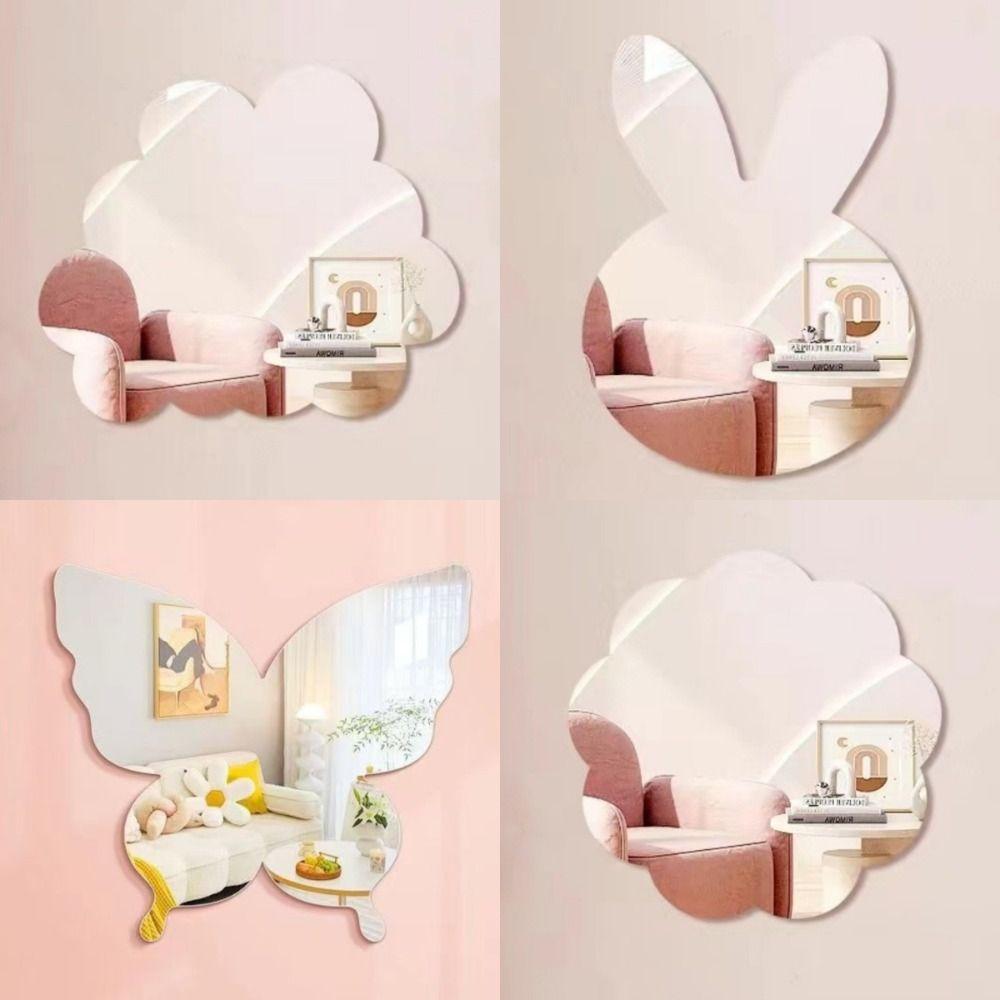 Cartoon Rabbit Shape Acrylic Mirror Sheet DIY Self Adhesive Makeup Mirror Decor Girls Gifts Shatterproof Mirror Tiles Bathroom