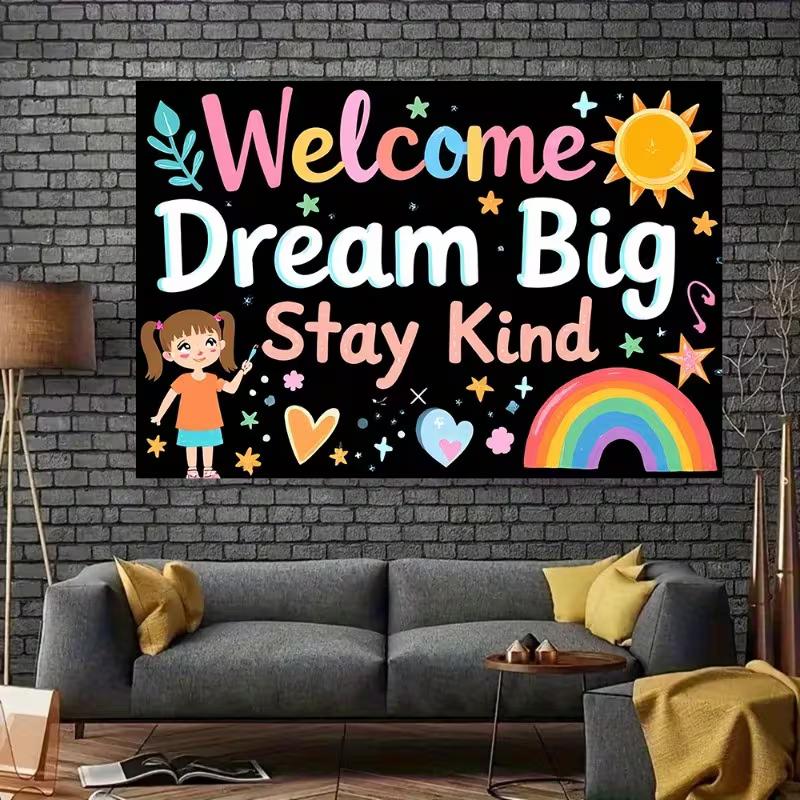 

2D Positive Quote Welcome Backdrop - Kids Room Wall Decor Background 47.2x31.5inch/120*80cm