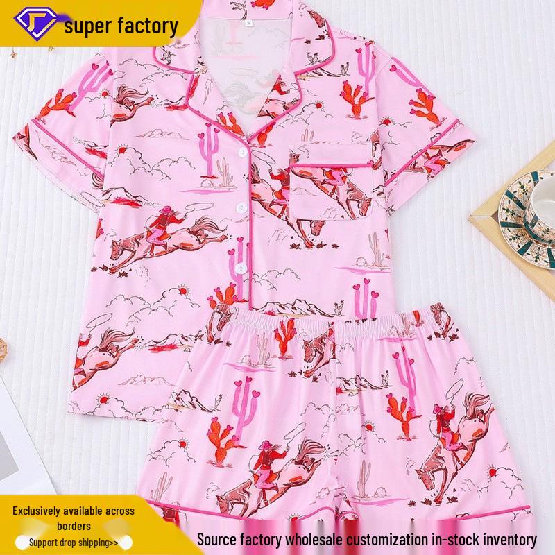 2025 Summer Multi-Color Print Short Sleeve Shorts Homewear Set