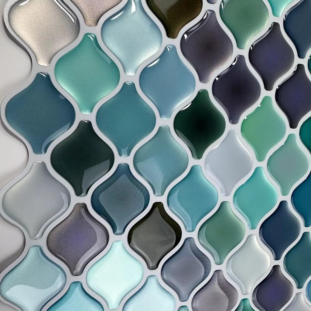 3D Mosaik Stereo Väggklistermärken Självhäftande Kristall Epoxi Harts Stänkskydd Väggdekaler Vattentäta Oljebeständiga Tapeter