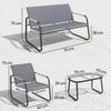 Garden Furniture Set, 4-Piece, Steel and Textilene, Braided Rope Armrests, Grey