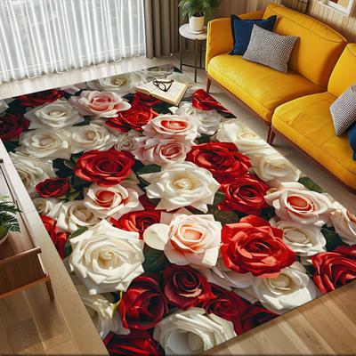 Roses Flowers Crystal Velvet Office Chair Mat Area Rug - Non-Slip, Floor Mat, Office Desk Chair Rugs,Christmas Gift-1106228
