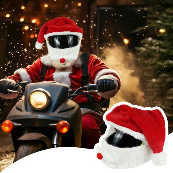 Christmas Motorcycle Helmet Cover Plush Full Face Helmet Cover Funny Santa Claus Xmas Hat for Men Women Riding Skiing
