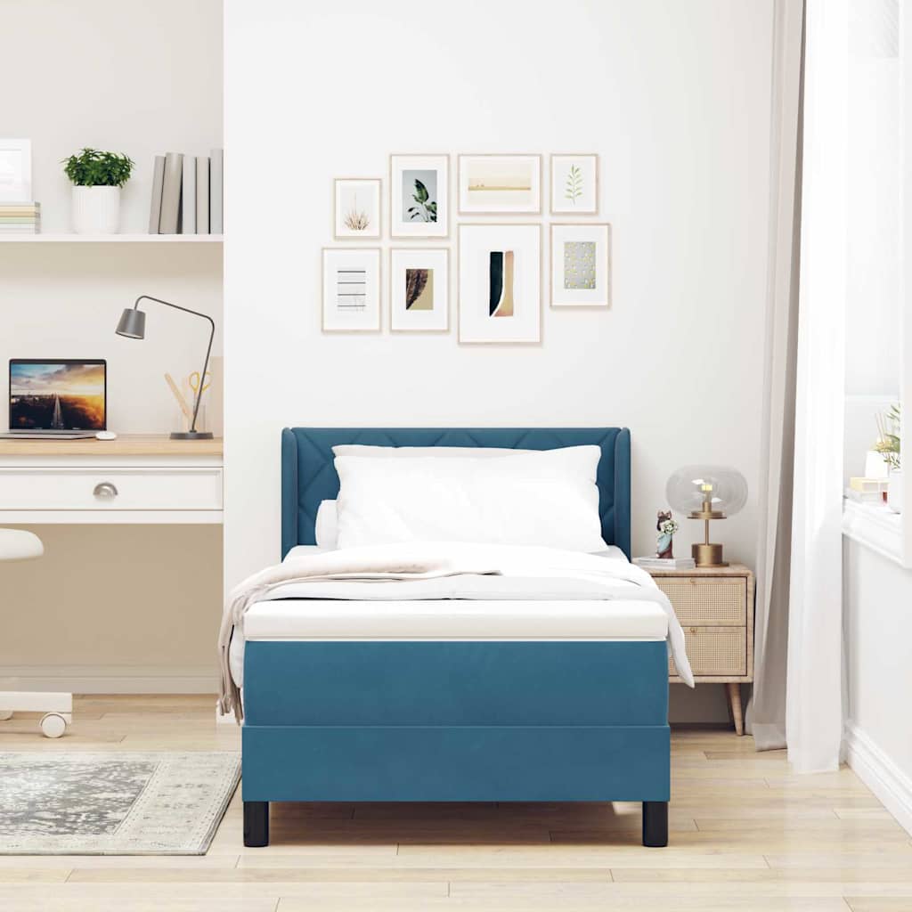 Boxspring Bed with Headboard Dark Blue 200 X 100 Cm Velvet