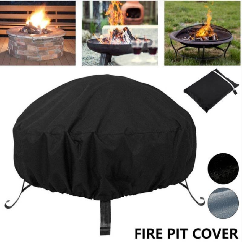 Vielseitige schwarze Feuerschalenabdeckung für runde Grillgeräte, langlebig, wetterfest und sonnenfest