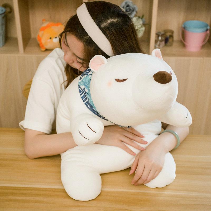 60/80/100CM Soft Lying Polar Bear Plushie Pillow Lovely White Cushion Stuffed Dolls Sleeping Toy for Girls Gifts