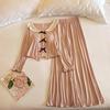 Women's Long Sleeve Pajama Set with Chest Pads - Bowknot Design, Korean Style, Suitable for Spring To Winter.