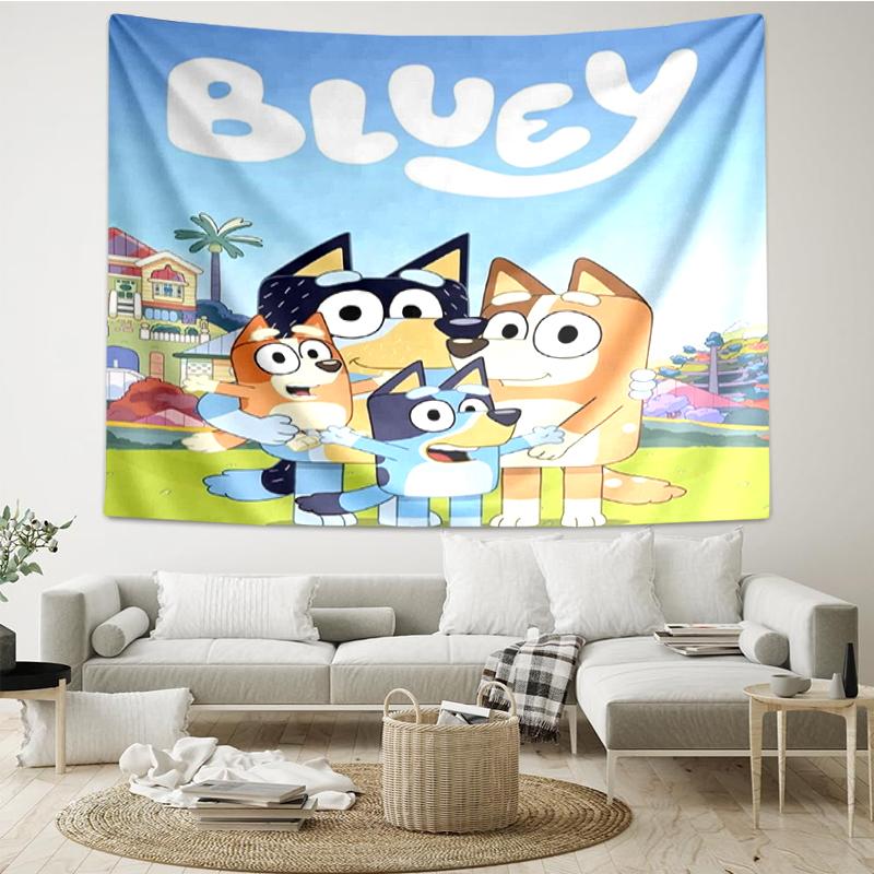 Bluey Print Wandteppich, Hintergrund, Einfache Montage, Ideal für Schlafzimmer, Büro & Wohnzimmer, mit Ästhetischem Wandbehang Dekor.