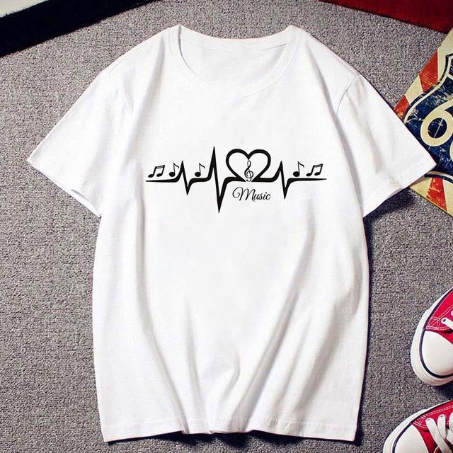 Fashion Creative Musical Note Printed T Shirt Female Harajuku Tshirt Ulzzang Clothes Vintage New White T -Shirt Women Tees Tops