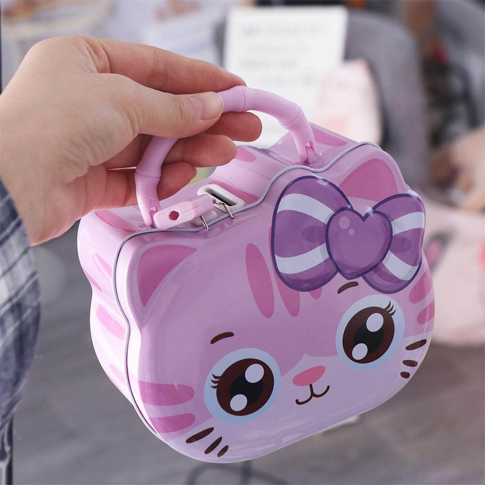 Cartoon Children Saving Box With Lock Coin Deposit Box Portable Cat Piggy Bank  Room