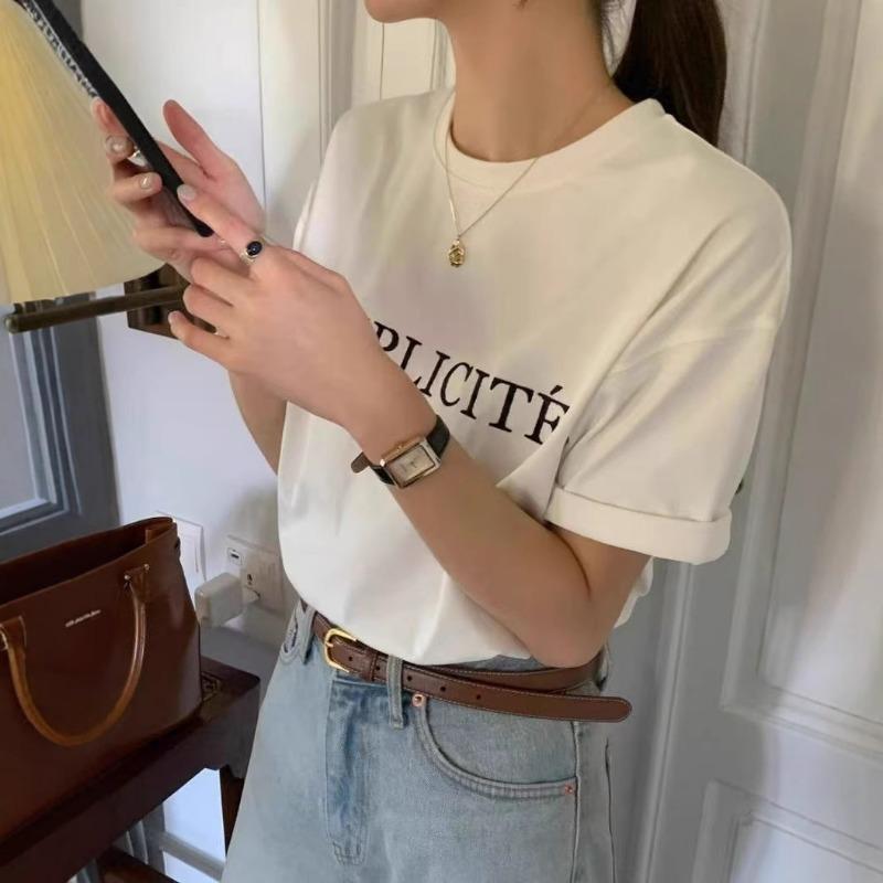 Summer Women's Simple Round-neck Loose Top Short-sleeved T-shirt with Letter Prints