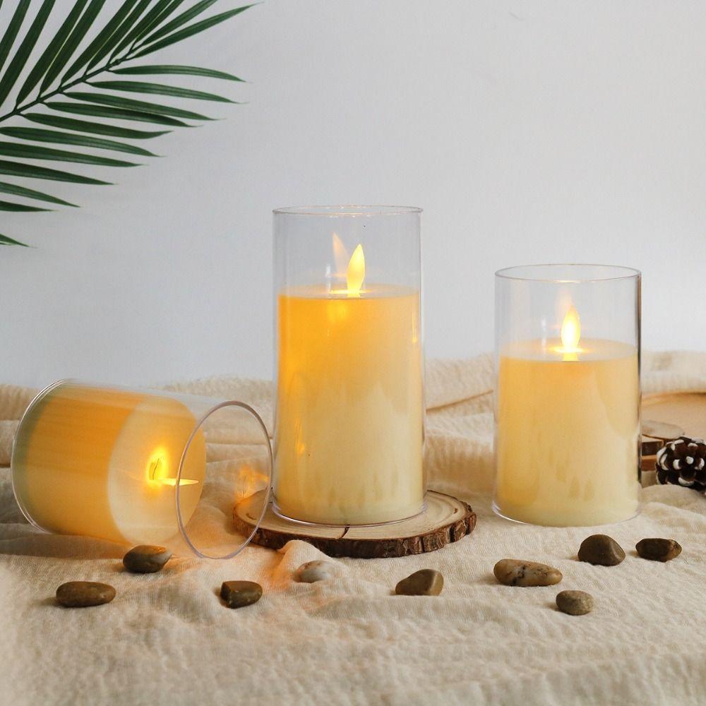 Simulation LED Flameless Candles Light Acrylic Night Light Candles Lamp  Festival Celebration