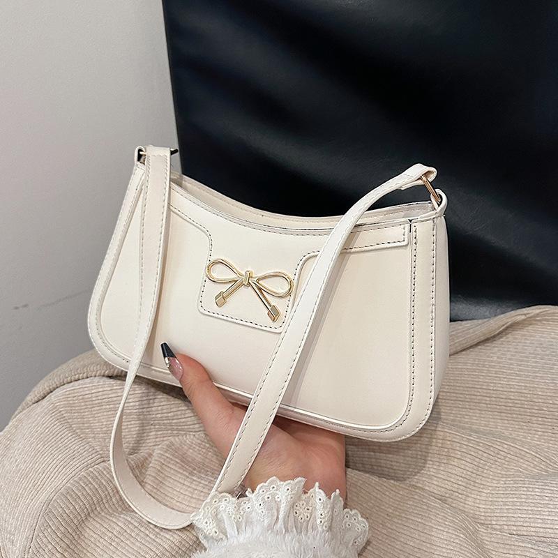 Women's Faux Leather Bowknot Shoulder Bag, Zipper Closure Simple Commuter Crossbody Purse, Ins Style Fashion Handbag