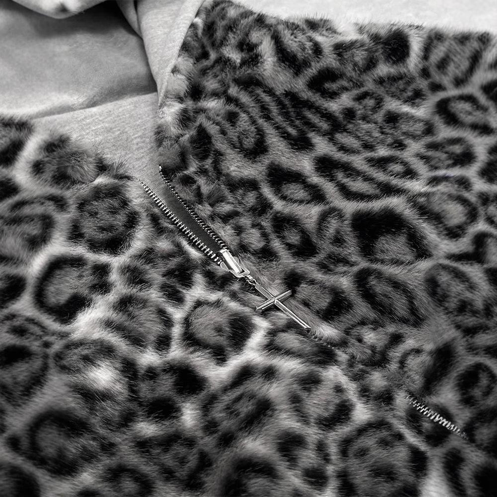 Women's Hooded Long Sleeve Zip Up Hoodie Loose Fit Streetwear Reversible Leopard Print Pocket Sweatshirt Top