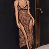 European and American New Fat MM Sex Underwear Leopard Print Perspective Backless Suit Sexy Transparent Lace Dress