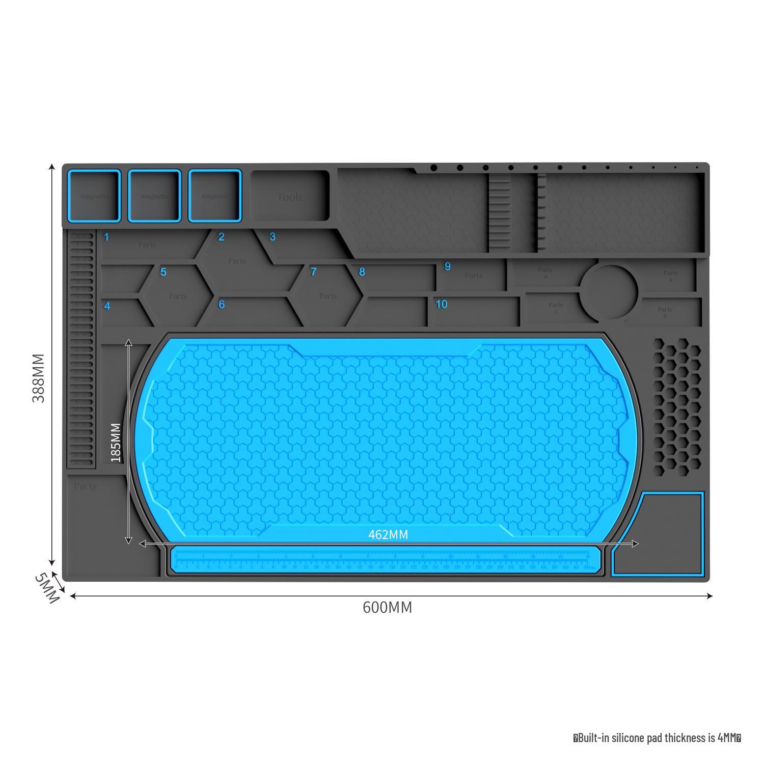 Wow-oh Two-in-One Silicone Repair Mat: Heat-Resistant, Magnetic Mobile Workbench for Phone Disassembly and Storage.
