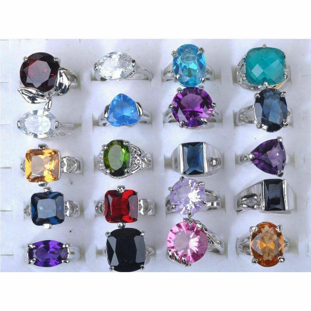 20Pcs Wholesale Crystal  Mixed Rings Bulk Finger Ring Band Jewelry