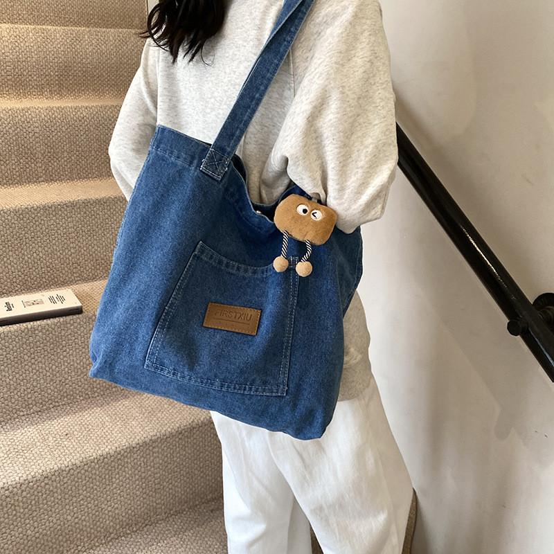 Denim Tote Bag For Women With Magnetic Closure And Inner Phone Pocket For Casual Daily Use
