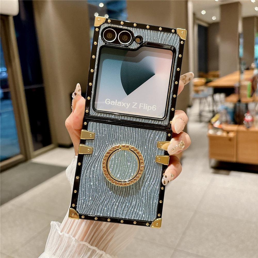 Vintage Ring Holder Stand Flower Leather Case For Samsung Galaxy Z Flip 6 Shockproof Cover