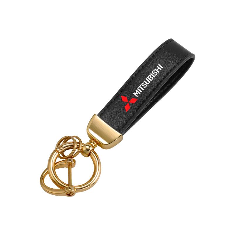 Leder-Schlüsselanhänger mit Emblem – Schlüsselanhänger für Mitsubishi Ralliart Outlander Lancer Ex Galant Attrage Xpander Mirage Pajero