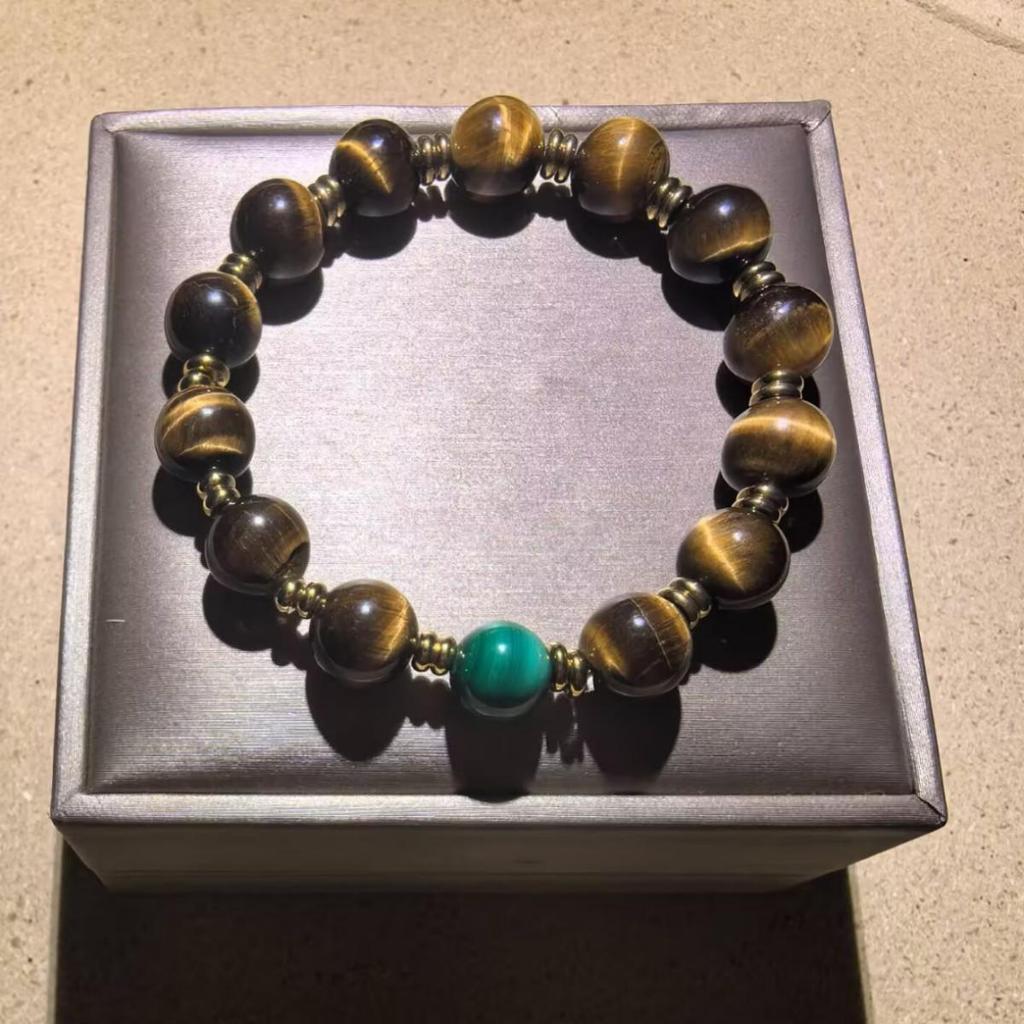 Natural Yellow Tiger Eye and Malachite Beaded Bracelet - High-End Crystal Birthday Gift