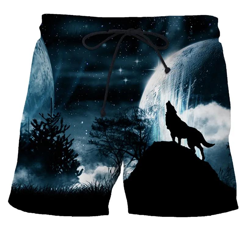 Wolf Animal Fashion Men Beach Sexy Bodybuilding Shorts Quick Dry Pants Harajuku Fitness Board Surf Casual Gym Men Homme