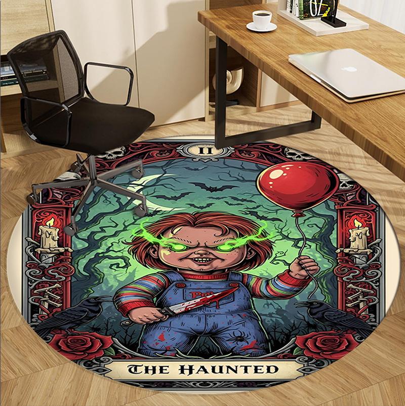 Chucky Pattern Round Rug, Indoor/Outdoor Mat, for Picnic, Gameroom, Bedroom, Office, Living Room, Home Decor Carpet, Birthday Gift