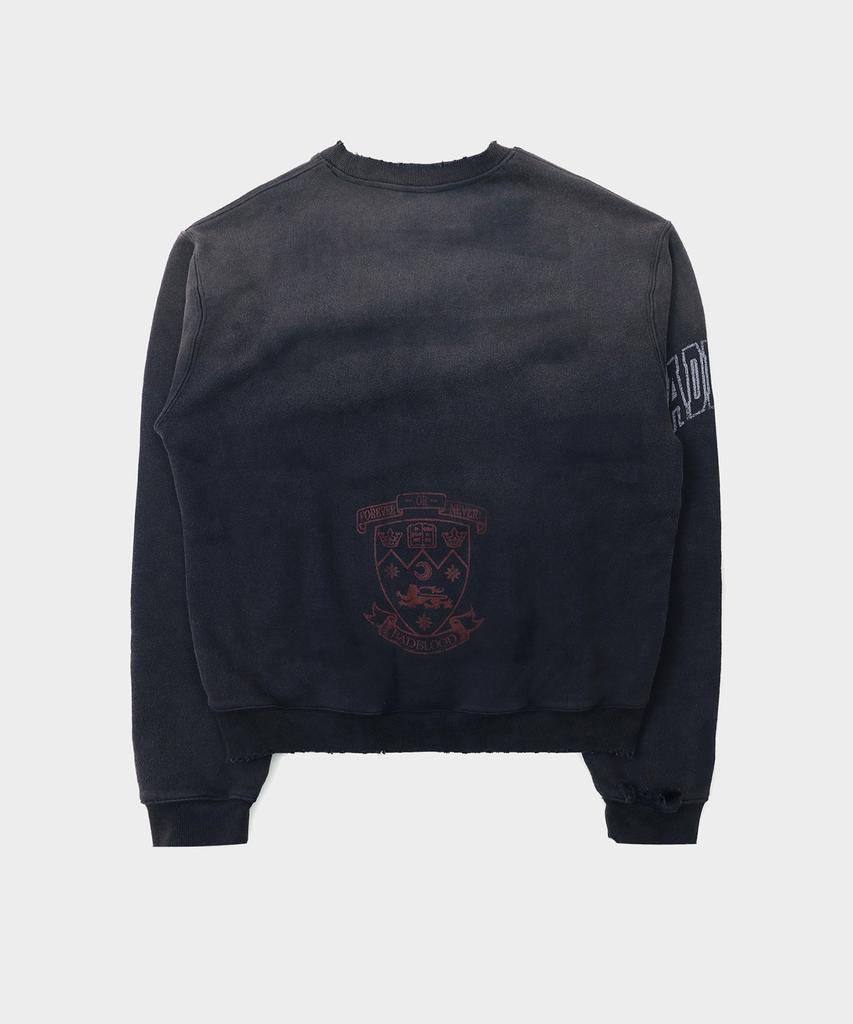 BADBLOOD Workshop Print Distressed Sweatshirt - Navy