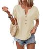 Women Shirt V-Neck Buttons Decor Short Sleeve Loose Fit Shirt Solid Color Casual Summer Tee Shirt Daily Wear