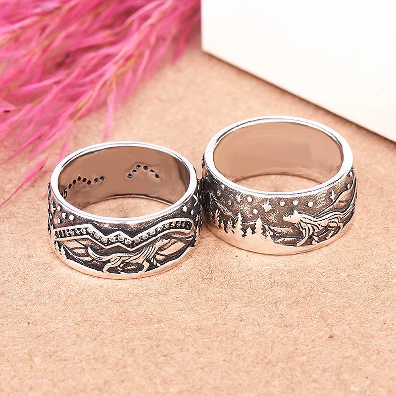Loyal Wolf Couple Rings - European & American Plated S925 Retro Thai Silver Rings