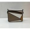 Genuine Leather Women's Bag With Geometric Stitching Contrasting Color Pillow Bag. Fashionable Portable Single Shoulder Diagonal