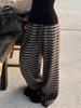 Women's Wide-Leg Striped Knitted Pants - Relaxed Fit, Floor-Length, Perfect for Autumn and Winter.