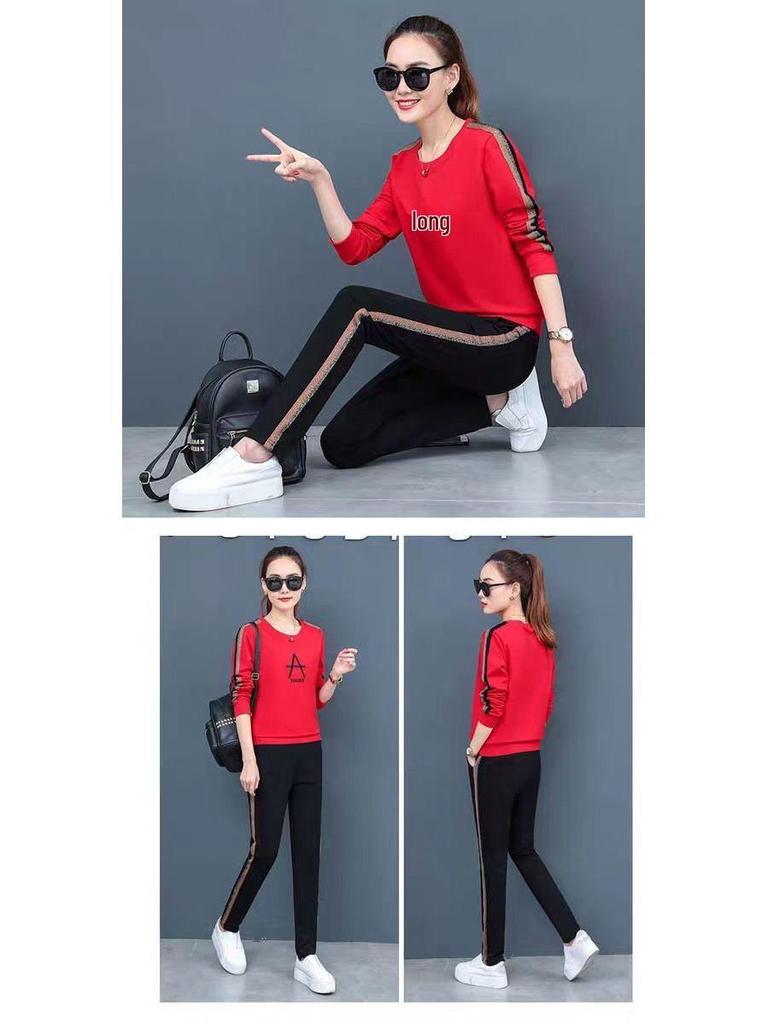 Women's European and American Spring/Autumn Fashion: Long-Sleeve Sweater Two-Piece Casual Sportswear Set