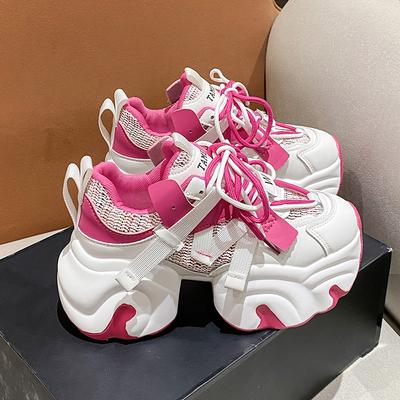 Fashion Women Platform Breathable Leather Shoes New Autumn Chunky Sneakers 7CM Wedge Hidden Heels Leisure Sports Casual Dad Shoes Woman