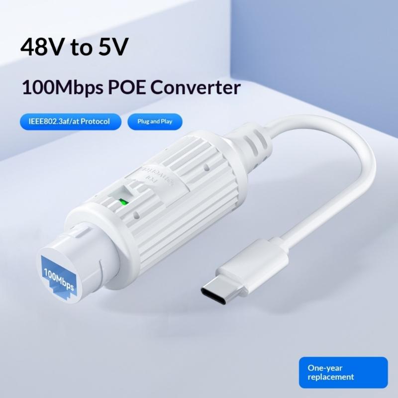 Type C POE Splitter 48V to 5V Power Converter 100Mbps Data for Security Cameras High Efficiency Voltages Conversion