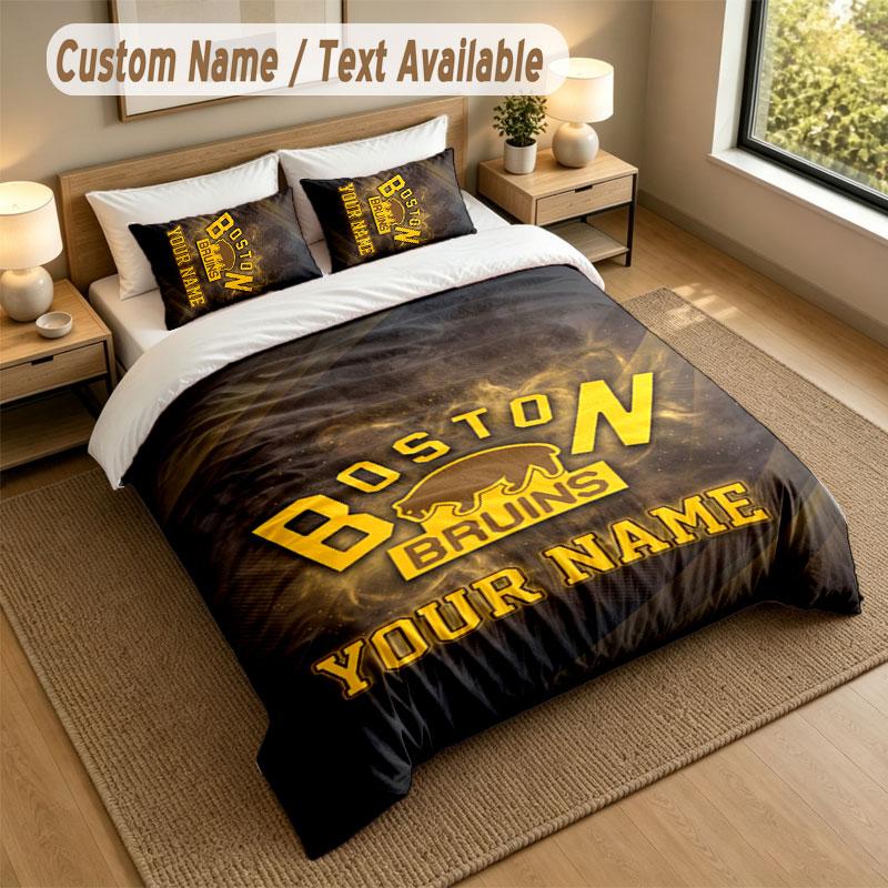 Bedding Set 1 Duvet Cover 2 Pillowcases Boston Bruins Print Soft Bed Linen Bedroom Decor