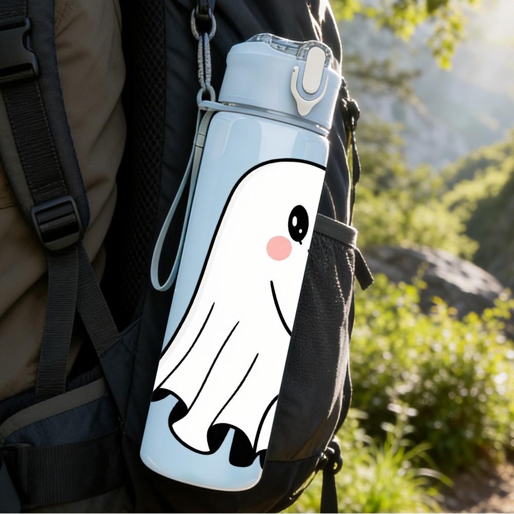 1PC Halloween Ghost Reading Book 750ml Color Plastic Sports Water Bottle Leakproof Flip Straw Lid Suitable for Sports Office Home Use