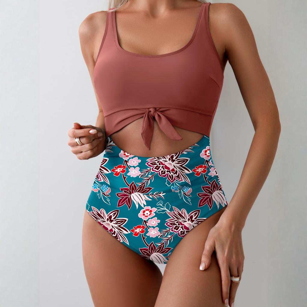 Women's Slim Fit Hollow-Out Tie-Waist One-Piece Swimsuit