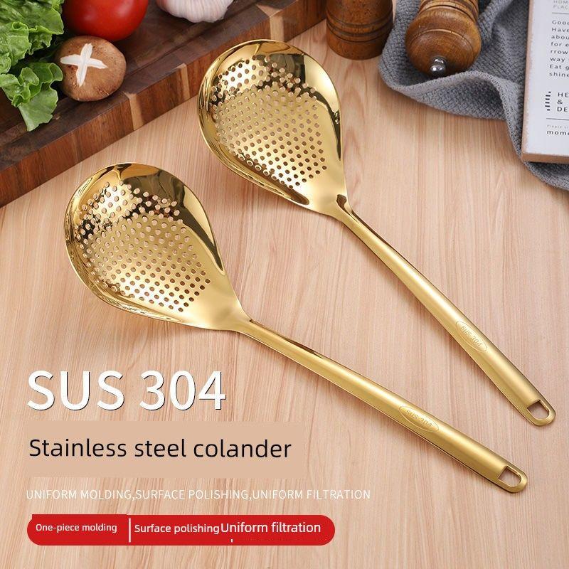 Pepper Big Strainer 304 Stainless Steel Spoon Long Handle Large Cooking Spoon Heart-Shaped Soup Ladle Perforated Ladle For Home Hot Pot Spoon