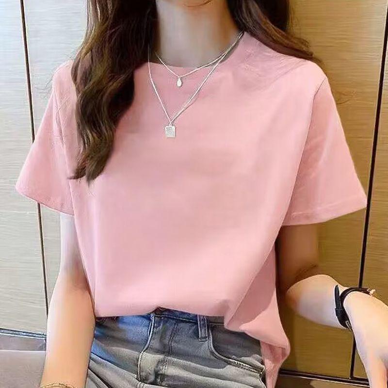 Solid Color Round Neck Fashionable Summer Women's Short Sleeve T-Shirt