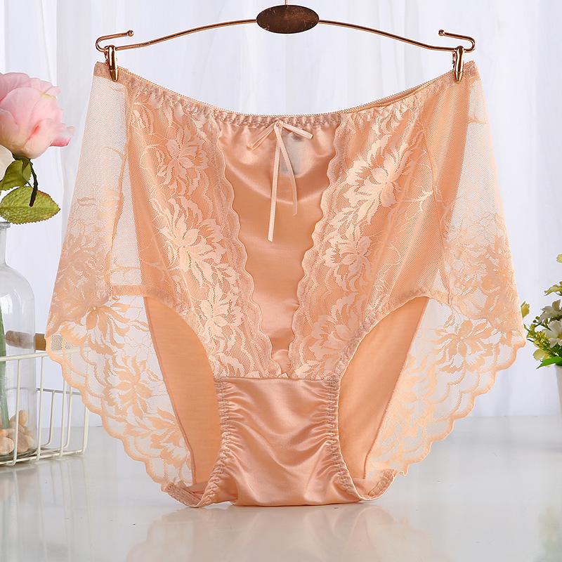 Plus Size Sexy Lace Seamless Panties High-Rised Mesh Briefs Soft Breathable Underpants Lightweight Underwear