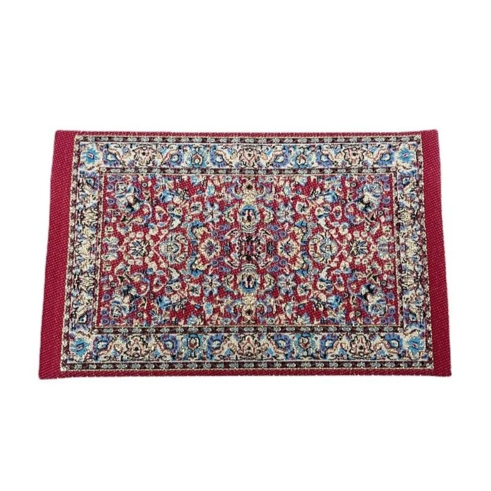 1:12 Scale Dollhouse Carpet Playing House Decor Floor Coverings Floral Pattern Mat Doll Accessories Miniature Weaving Rug