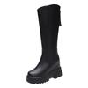 Damen Reitstil Plateau Kniehohe Stiefel Verborgener Keilabsatz 10CM Absatz Klobige Sohle Motorrad Lange Winterstiefel