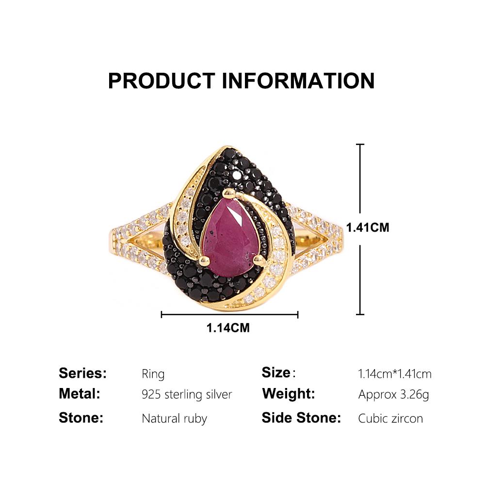Vintage Design Natürliche Birne 5*7mm Rubin Damenring Echte Edelsteine 925 Sterlingsilber Feiner Schmuck für Jubiläum Bankettkleidung
